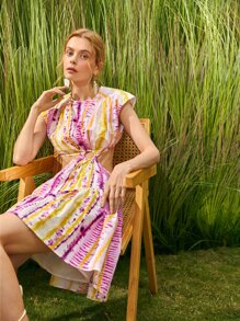 SHEIN VCAY Vestido de tie dye con abertura bajo con fruncido - Multicolor - Ver 8