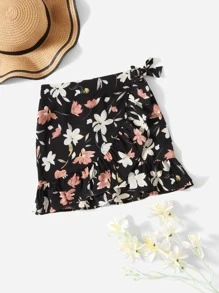 SHEIN Váy Gái Thắt nút Viên lá sen Trọn gói Hoa Ăn mặc đẹp - Nhiều màu - Xem 1