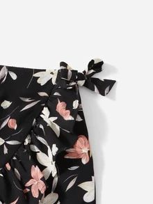 SHEIN Váy Gái Thắt nút Viên lá sen Trọn gói Hoa Ăn mặc đẹp - Nhiều màu - Xem 3