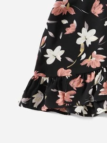 SHEIN Váy Gái Thắt nút Viên lá sen Trọn gói Hoa Ăn mặc đẹp - Nhiều màu - Xem 4