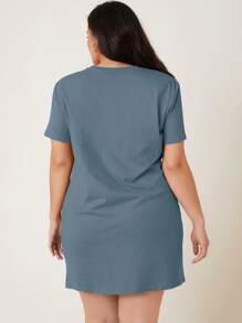 SHEIN BASICS Hơn Ngắn tay Váy  thun Chất rắn - Màu xanh bụi bặm - Xem 2