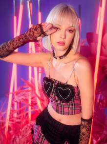 SHEIN ICON 格紋印花水鑽條帶吊帶上衣 - 彩色 - 查看 5