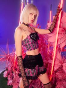 SHEIN ICON 格紋印花水鑽條帶吊帶上衣 - 彩色 - 查看 6