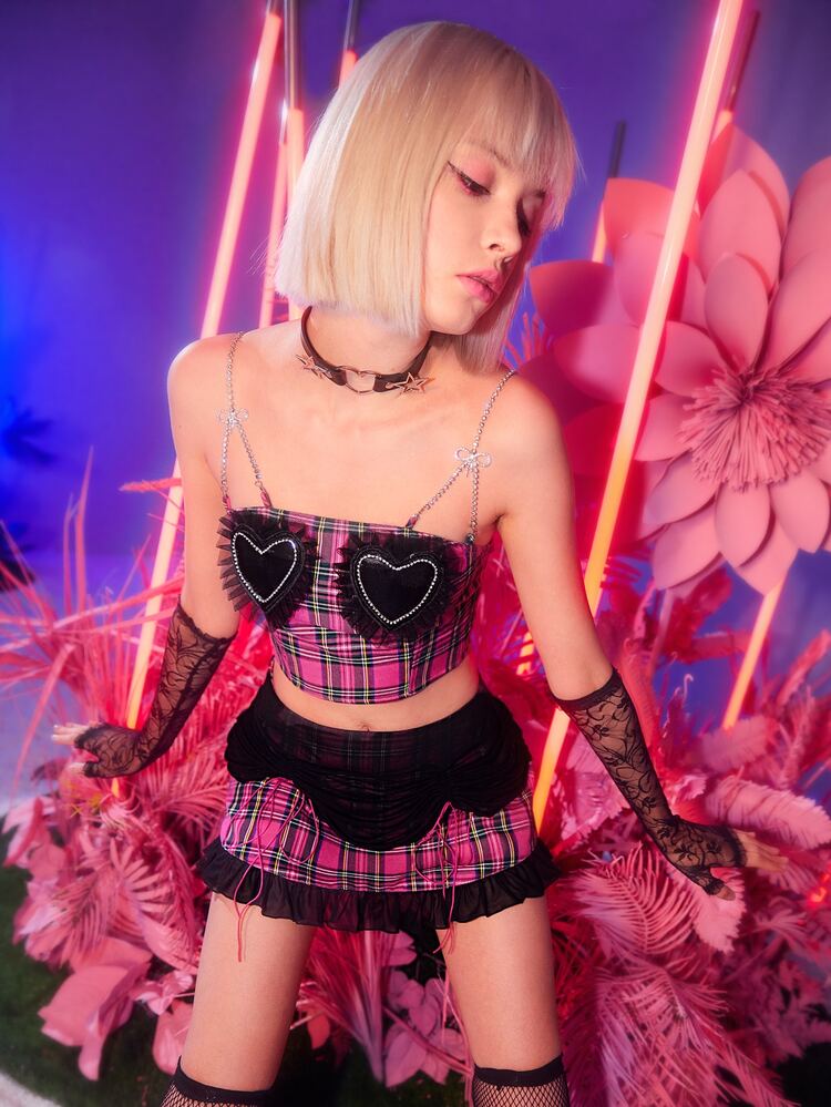 SHEIN ICON 格紋印花水鑽條帶吊帶上衣 - 彩色 - 查看 7