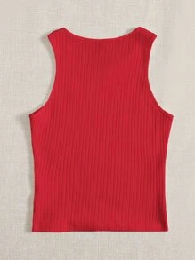 SHEIN EZwear Solid Rib Knit Tank Top - Red - View 2