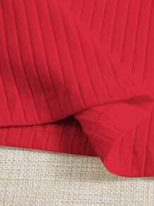 SHEIN EZwear Solid Rib Knit Tank Top - Red - View 4