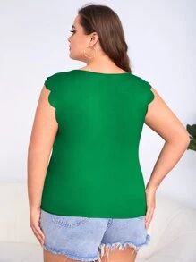 SHEIN Clasi 大碼鎖眼領口貝殼邊襯衫 - 綠色 - 查看 2