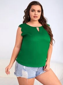 SHEIN Clasi 大碼鎖眼領口貝殼邊襯衫 - 綠色 - 查看 4