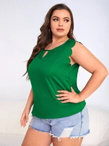 SHEIN Clasi 大碼鎖眼領口貝殼邊襯衫 - 綠色 - 查看 5