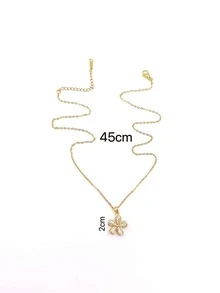 水鑽花朵掛飾項鍊 - 金黃色 - 查看 3