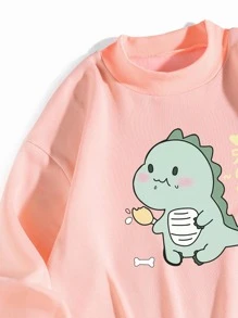 INAWLY Letter & Cartoon Graphic Mock Neck Thermal Pullover - Baby Pink - View 3