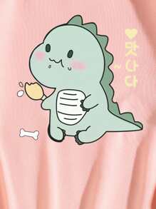 INAWLY Letter & Cartoon Graphic Mock Neck Thermal Pullover - Baby Pink - View 4