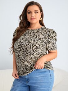 SHEIN Clasi 大碼泡泡袖斑點印花上衣 - 彩色 - 查看 4