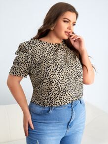 SHEIN Clasi 大碼泡泡袖斑點印花上衣 - 彩色 - 查看 5