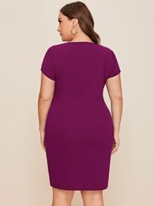 SHEIN Clasi Đầm Plus Size Cắt ra màu trơn Thanh lịch - Màu tím - Xem 2
