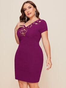 SHEIN Clasi Đầm Plus Size Cắt ra màu trơn Thanh lịch - Màu tím - Xem 4