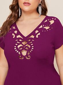 SHEIN Clasi Đầm Plus Size Cắt ra màu trơn Thanh lịch - Màu tím - Xem 6