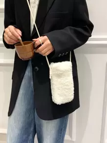 Mini Minimalist Fluffy Crossbody Bag - Beige - View 2