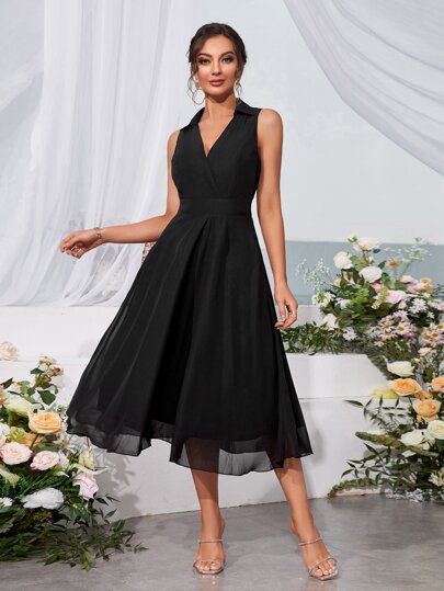 Zip Back Chiffon A-line Dress