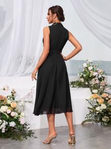 SHEIN Belle Khóa kéo phía sau Chiffon A-line Váy phù dâu - màu đen - Xem 2