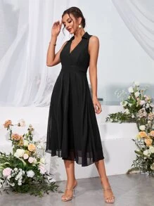 SHEIN Belle Khóa kéo phía sau Chiffon A-line Váy phù dâu - màu đen - Xem 5