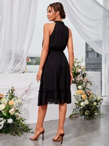SHEIN Unity Ruffle Hem Chiffon Halter Dress - Black - View 2