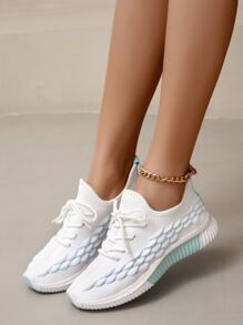 針織細節前綁帶跑步鞋,藍色運動交叉顏色女士運動鞋 - 藍色 - 查看 3