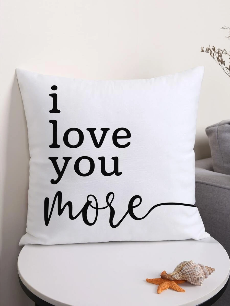 Vỏ gối có hoa văn khẩu hiệu mà không cần lấp đầy, Vỏ gối ném đơn giản mà không cần chèn gối, thích hợp cho ghế sofa, phòng khách - trắng - Xem 1