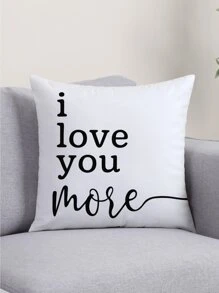 Vỏ gối có hoa văn khẩu hiệu mà không cần lấp đầy, Vỏ gối ném đơn giản mà không cần chèn gối, thích hợp cho ghế sofa, phòng khách - trắng - Xem 3