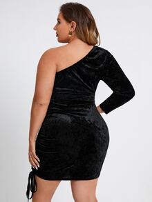 Đầm Plus Size Dây kéo Xù màu trơn Hấp dẫn - màu đen - Xem 2
