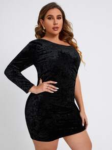 Đầm Plus Size Dây kéo Xù màu trơn Hấp dẫn - màu đen - Xem 5