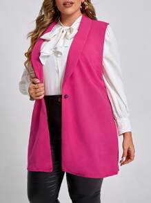 SHEIN Clasi 大碼素色單釦青果領不帶T恤西裝背心 - 玫紅色 - 查看 3