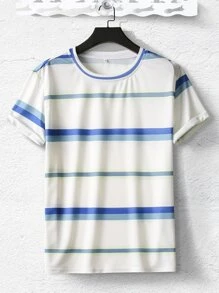 Manfinity 男士條紋印花T恤 - 白色 - 查看 1