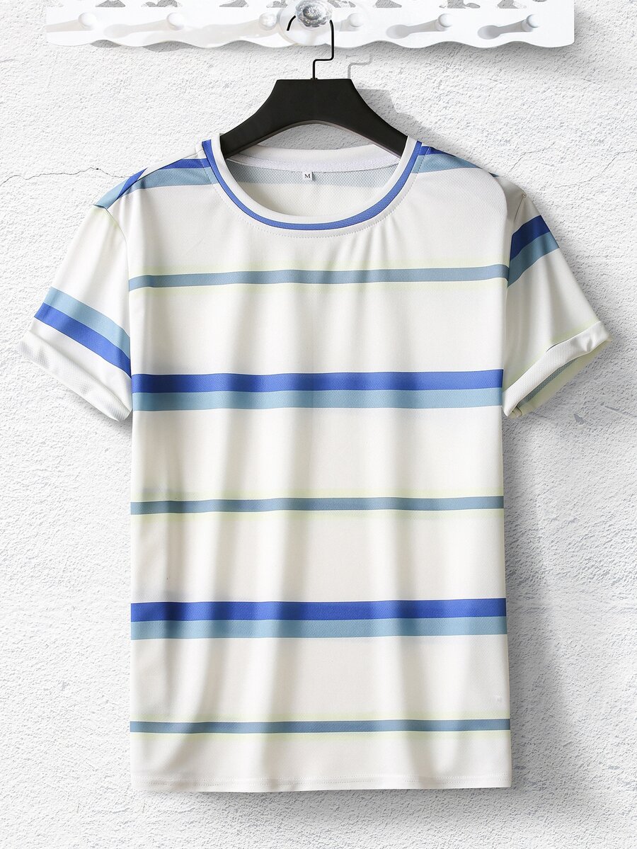 Manfinity 男士條紋印花T恤 - 白色 - 查看 1