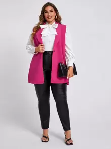 SHEIN Clasi 大碼素色單釦青果領不帶T恤西裝背心 - 玫紅色 - 查看 1