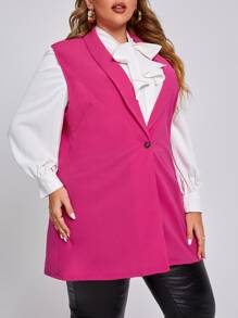 SHEIN Clasi 大碼素色單釦青果領不帶T恤西裝背心 - 玫紅色 - 查看 4