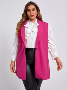 SHEIN Clasi 大碼素色單釦青果領不帶T恤西裝背心 - 玫紅色 - 查看 5