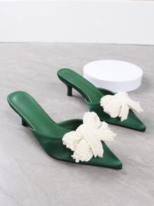 人造珍珠裝飾帶跟穆勒鞋 - 綠色 - 查看 4
