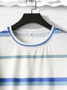 Manfinity 男士條紋印花T恤 - 白色 - 查看 4