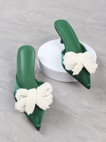 人造珍珠裝飾帶跟穆勒鞋 - 綠色 - 查看 5