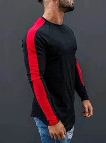 Manfinity Men Contrast Side Seam Raglan Sleeve Curved Hem Tee - Black - View 3