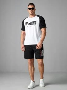 Manfinity 男士日文圖案和中國龍圖案短褲 - 黑色 - 查看 3