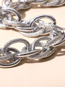 Textured Metal Chain Necklace - Silver - View 2