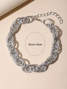 Textured Metal Chain Necklace - Silver - View 3