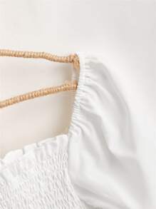 SHEIN Tween Girl's Summer Casual White Cropped Puff Sleeve Blouse - White - View 3