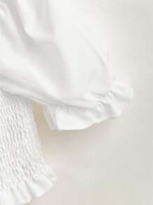 SHEIN Tween Girl's Summer Casual White Cropped Puff Sleeve Blouse - White - View 4