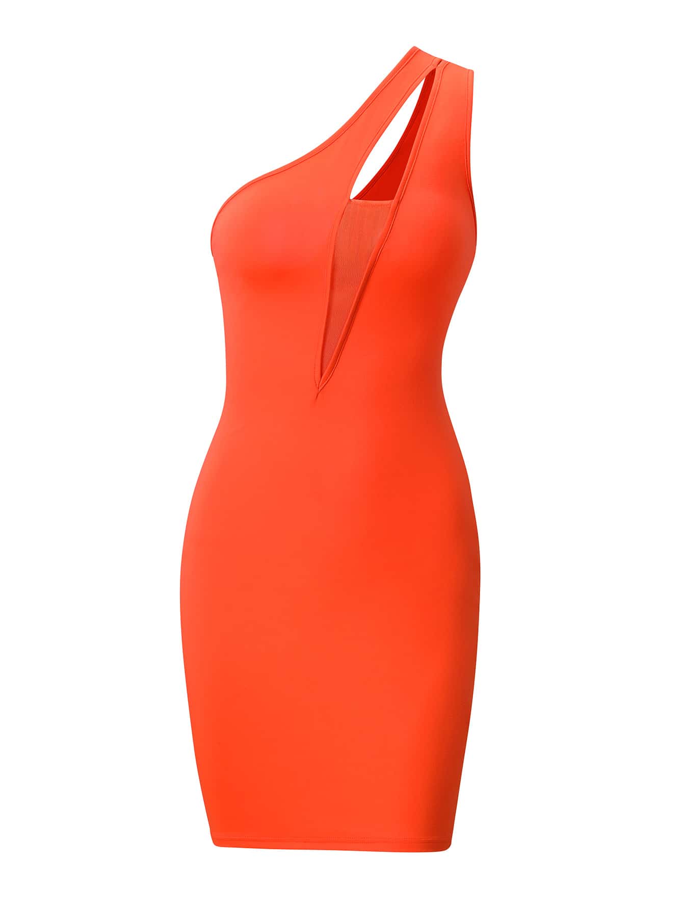 挖空細節單肩緊身洋裝 - 橘色 - 查看 1