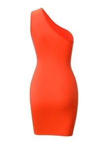挖空細節單肩緊身洋裝 - 橘色 - 查看 2