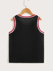 SHEIN Tween Boy Letter Graphic Contrast Binding Tank Top - Black - View 2