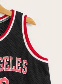 SHEIN Tween Boy Letter Graphic Contrast Binding Tank Top - Black - View 3